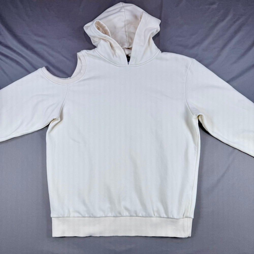 Future Collective Womens M Cream Cotton Cold Shoulder Cutout Hoodie Pullover